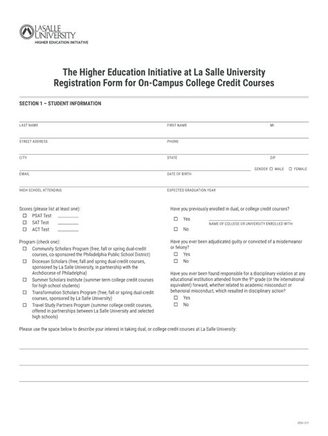 Fillable Online The Higher Education Initiative at La Salle University ...
