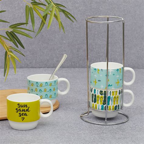 Buy Bahamas Bone China Vacay Stackable 220 Ml Tea Mug Set of 4 with ...