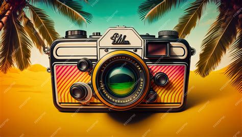 Premium Photo | Retro film camera 90s with palm background generative ai