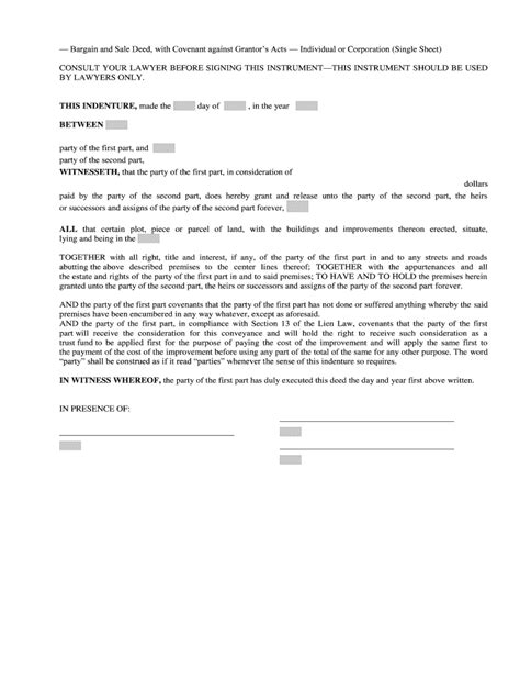 Fillable Online Bargain and Sale Deed, with Covenant against Grantors ...