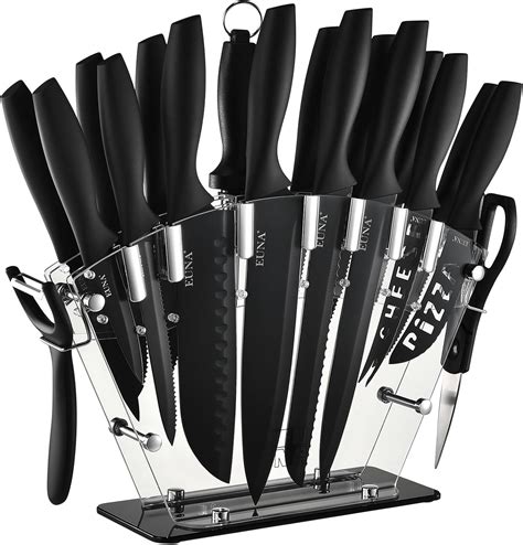 Amazon.com: EUNA Kitchen Knife Set, 19 PCS Black Knife Set with Acrylic ...