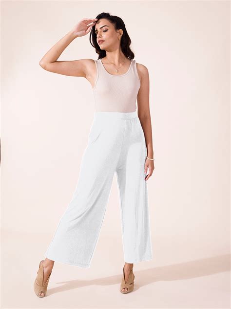 White Viscose Knit Palazzo – Go Colors India