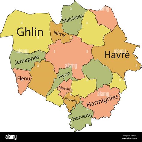 Pastel tagged districts map of MONS, BELGIUM Stock Vector Image & Art - Alamy