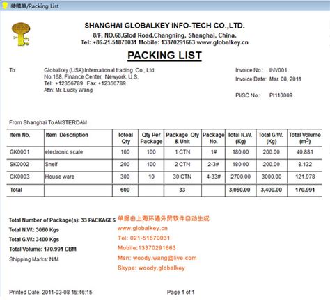 Modelo De Packing List 81E
