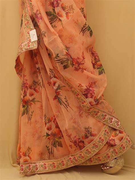 Shop the Orange Trendy Digital Printed Organza Saree