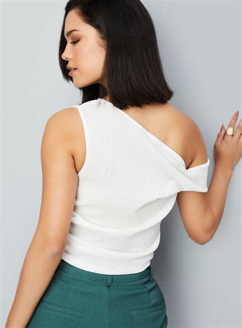 Buy Women Textured One-shoulder Top Online at just Rs. 599.0 ...