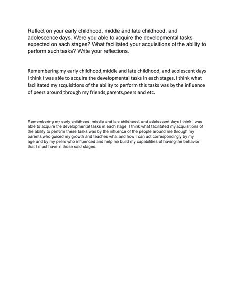 Reflect on your early childhood - Were you able to acquire the ...