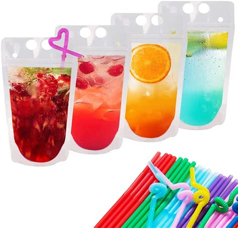 Buy 100 Pcs Drink Pouches for Adults, Clear Juice Pouches, Hand-held ...