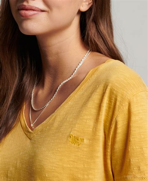 STUDIOS SLUB EMB VEE WOMEN'S YELLOW T-SHIRT