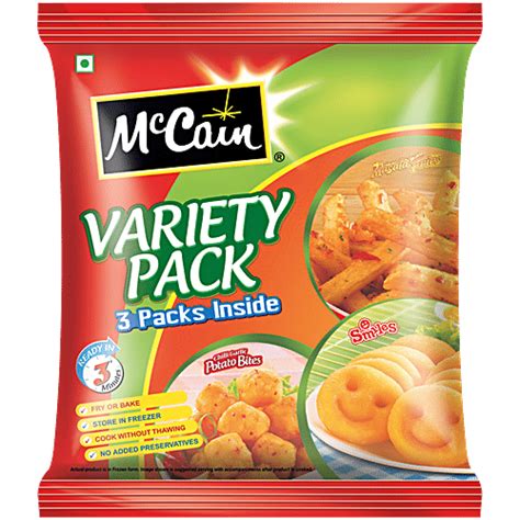 Buy McCain Variety Pack - Chilli Garlic Potato, Smiles & Masala Fries ...