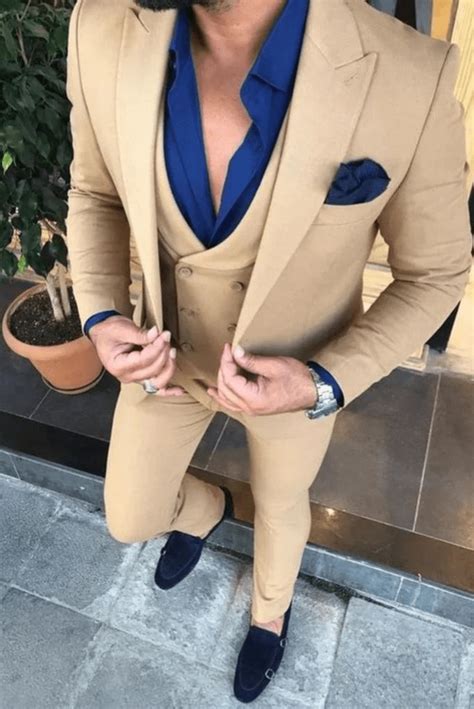Men Suits 3 piece Beige Suits For men Slim fit Suits One Button Suits ...