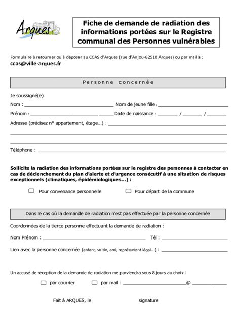Remplissable En Ligne Fiche de demande de radiation des informations ...