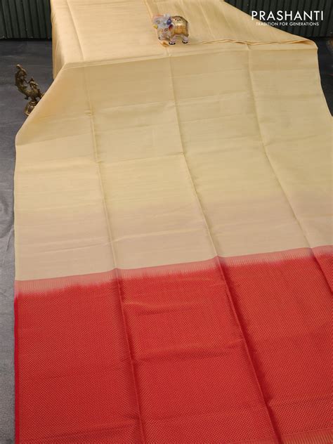 Kanchipuram silk saree cream and red with allover zari weaves in borde ...