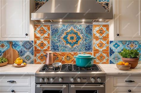 Premium Photo | Moroccan Tile Backsplash Accent in a Colorful Kitchen