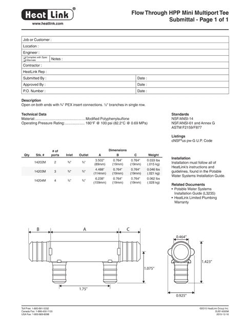 Fillable Online Heat Link Flow Through HPP Mini Multiport Tee Submittal ...