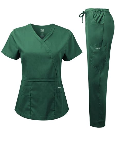 Dagacci Medical Uniform Women's Scrub Set Natural Stretch Y-Neck Stitch ...