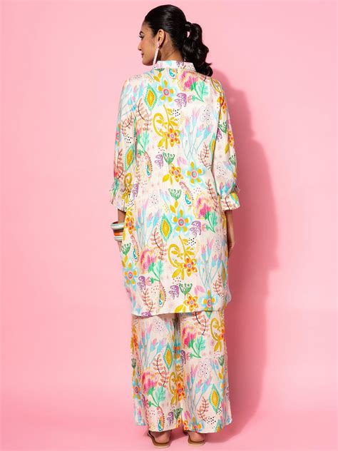 Buy Cream Printed Silk Blend Co-Ords Online at Rs.979 | Libas