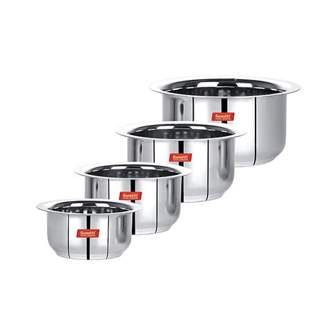 Buy Sumeet Stainless Steel Tope/patila/cookware, 370, 550, 800, 1100ml ...