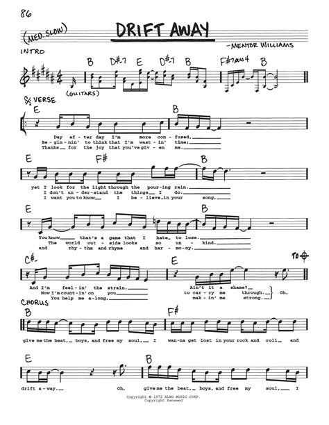 Drift Away (feat. Dobie Gray) by Uncle Kracker Sheet Music for Real ...
