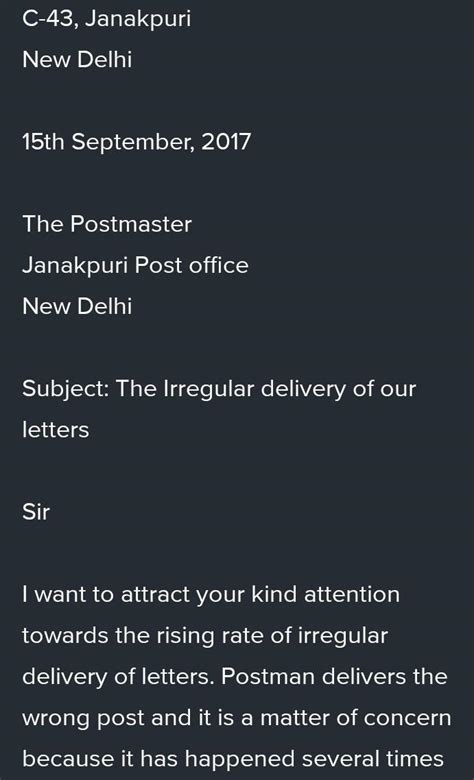 Write a letter to the Postmaster complaining about the irregular ...