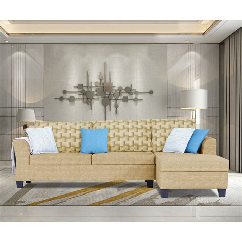 Adorn India Valencia Plus Bricks L Shape 6 Seater Sofa Set (Right Hand