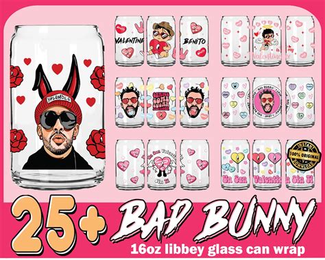 25+ Valentine Bad Bunny Glass Can Wrap SVG Bundle, Happy Valentine 16o ...