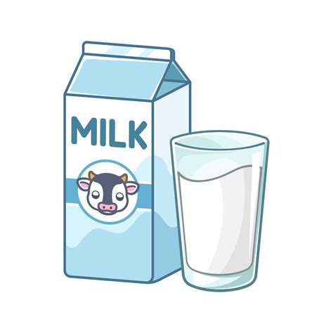 Tall glass of milk and milk carton box clipart. Cute simple flat vector ...
