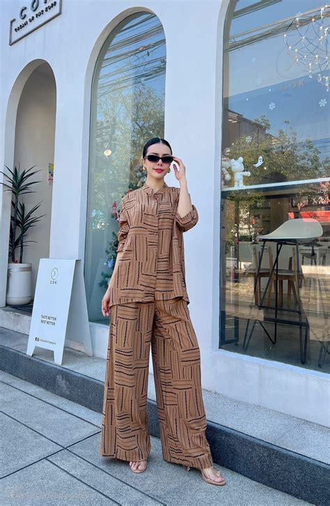 Camel Brown Printed Flowy Woven Co-Ord Set