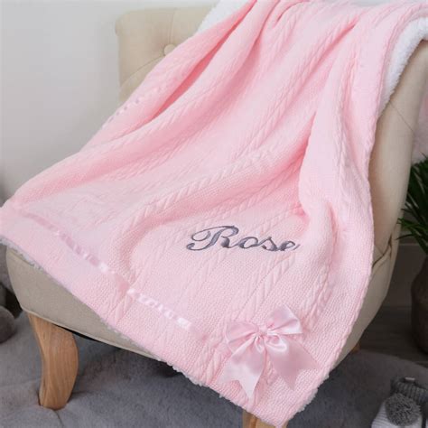 Personalised Knitted Baby Pink Blanket With Bow By 1st Birthday Gifts ...