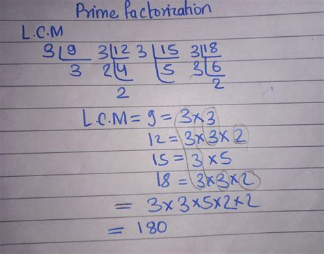 lcm of 9 , 12 ,15 and 18 using prime factorization division method ...