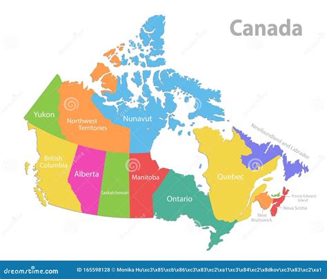 Canada Map, Administrative Division, Separate Individual States With State Names, Color Map ...