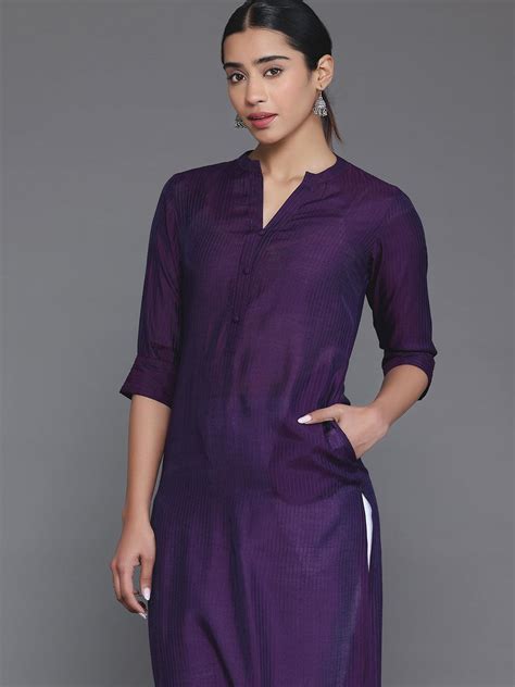 Buy Purple Woven Design Silk Straight Kurta Online at Rs.659 | Libas
