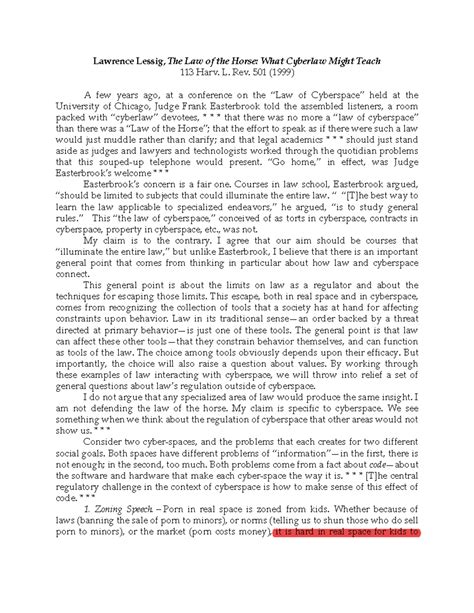 Lessig - horse - Lawrence Lessig, The Law of the Horse: What Cyberlaw ...