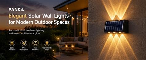 PANCA 6W Solar Wall Lights Outdoor Waterproof IP65, Warm White Up Down ...
