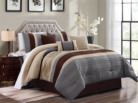 gray and brown bedding