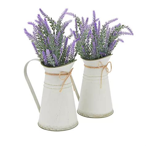 Set of 2 Artificial Lavender Flowers in Milk Jug Vase for Farmhouse ...