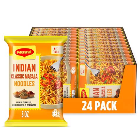 Maggi Indian Classic Masala Noodles, Instant Ramen Noodles Pack, 3 min, Mildly Spicy, Vegetarian ...