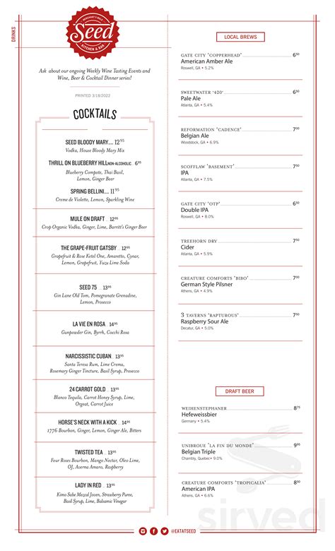 Seed Kitchen & Bar menus in Marietta, Georgia, United States