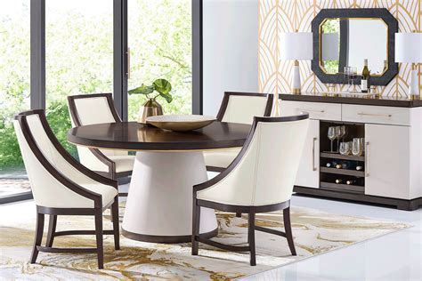 Elko Falls 5 Pc Espresso Dark Wood White Dining Room Set With Round ...