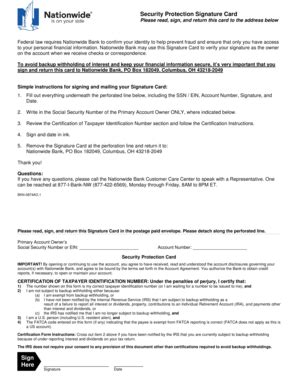 Fillable Online Security Protection Signature Card - Nationwide ...