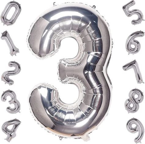 Party Propz Large 3 Number Foil Balloon - 16 Inch, Silver Number Foil ...