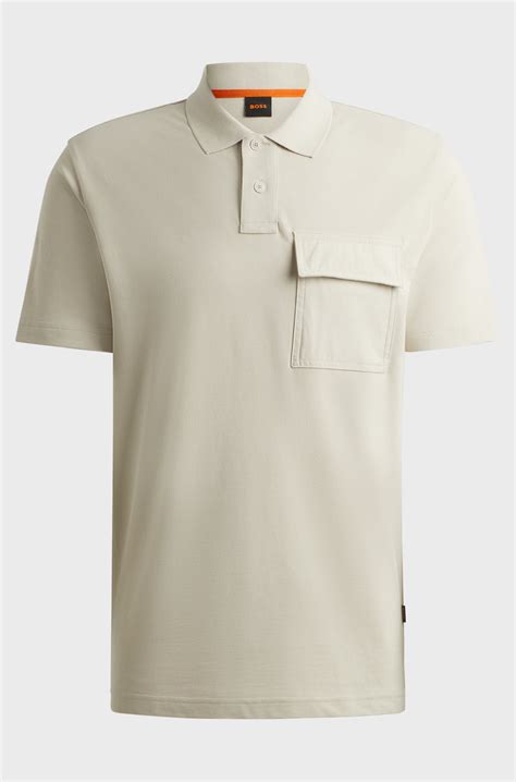 BOSS - Relaxed-fit cotton-piqué polo shirt with tonal pocket - Natural
