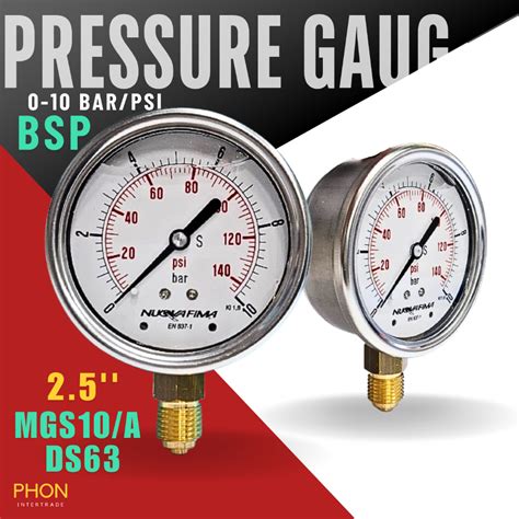 MGS10/A DS63 0-10 BAR/PSI BSPM เกจวัดเเรงดัน เกลียว 1/4" มีน้ำมัน/ไม่มี ...