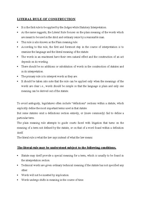Literal RULE OF Construction - LITERAL RULE OF CONSTRUCTION It is the ...