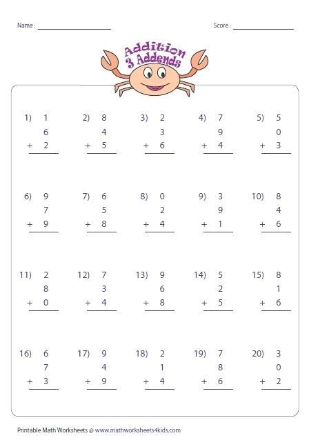 Image result for Three Addends Worksheet