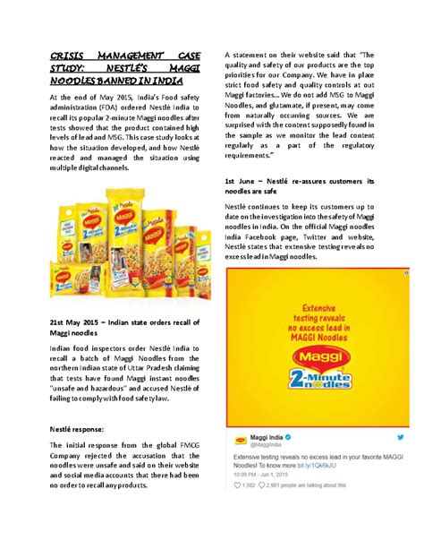Case Study Maggi - CRISIS MANAGEMENT CASE STUDY: NESTLÉ’S MAGGI NOODLES ...