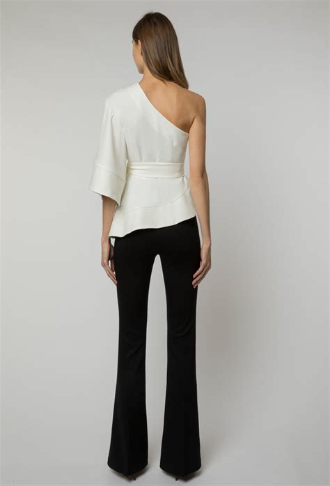 Off-White Tie-Waist Asymmetrical Top With Pants – ShObO