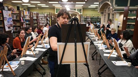 See as artists put paint to canvas during a class at Glen Rock library