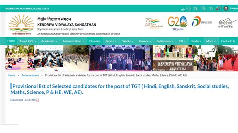KVS Result 2023 Released for PRT, TGT and Other Posts on kvsangathan ...