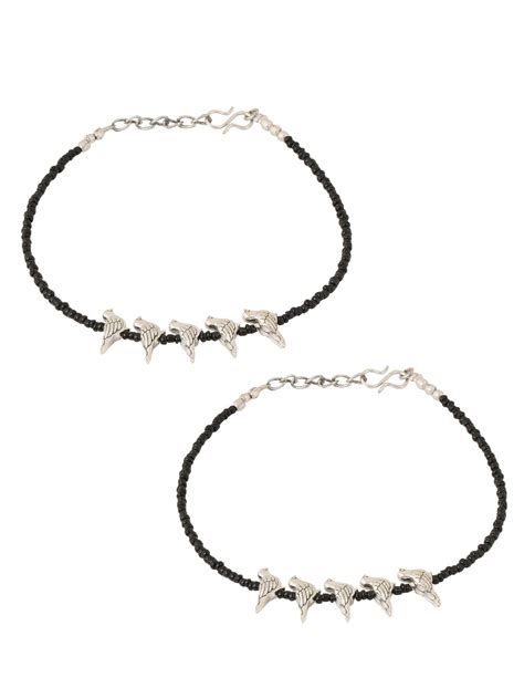 Bird Shape Anklet with Black Beads